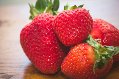 Close-up of strawberries on table