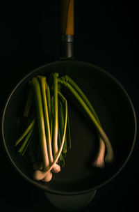 High angle view of pasta in bowl on table