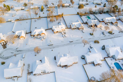 High angle view of people on table