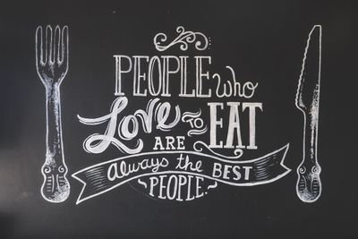 Close-up of sign board against black background