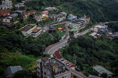 High angle view of buildings in city