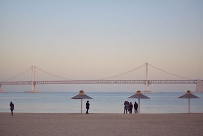 View of suspension bridge at beach