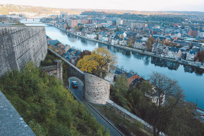 High angle view of bridge over river in city