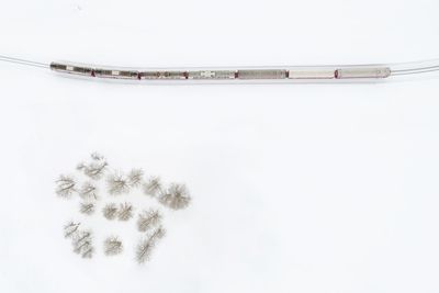 High angle view of snow against white background