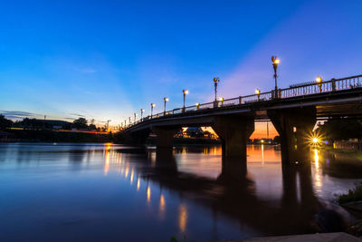 Bridge over river at dusk