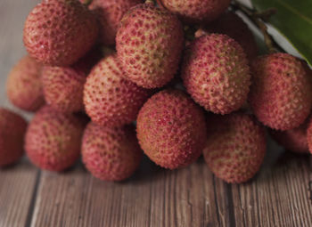 Close-up of strawberries on table