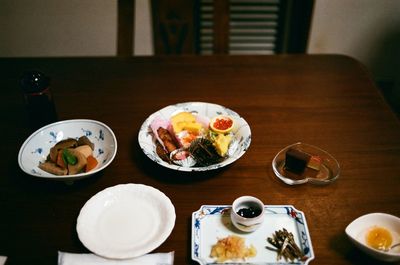 High angle view of food on table