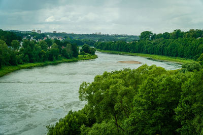 Scenic view of river amidst trees against sky