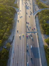 Aerial view of cars on multiple lane highway