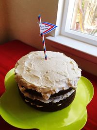 Close-up of cake in plate on table