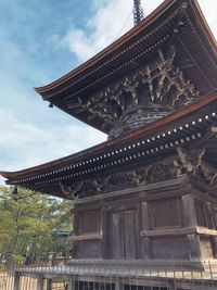 Low angle view of pagoda against sky