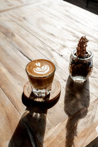 High angle view of coffee on table