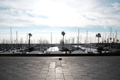 Scenic view of harbor against sky