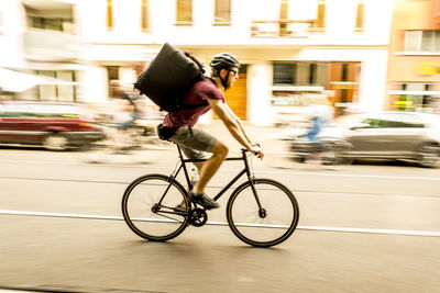 Side view of bicycle on street