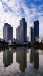 Reflection of buildings in city