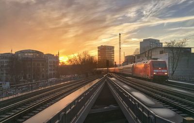 Railroad track at sunset