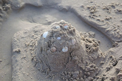 High angle view of wet sand on beach