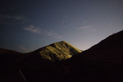 Scenic view of silhouette mountain against sky at night