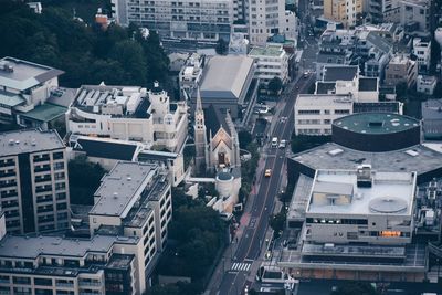 High angle view of buildings in city