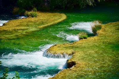 Scenic view of river flowing through rocks