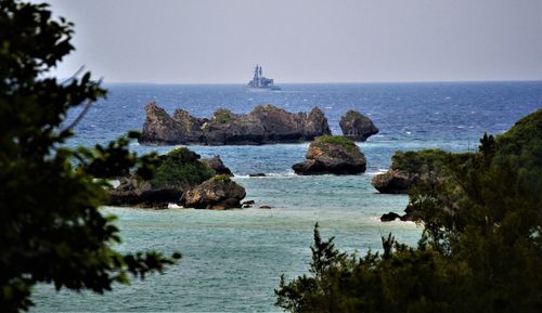 Scenic view of sea against clear sky