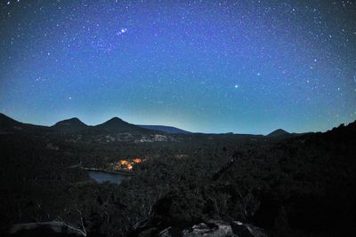 Scenic view of landscape against sky at night