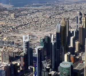 High angle view of city buildings