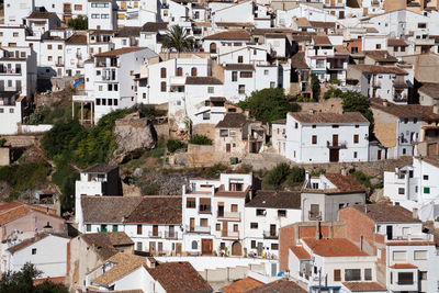 High angle view of buildings in city