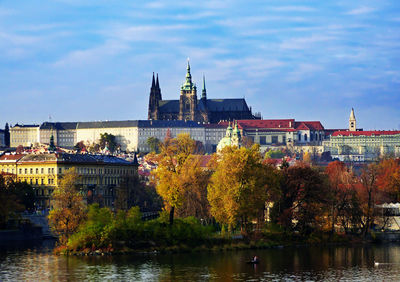 River amidst buildings against sky