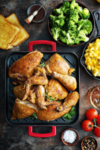 High angle view of food on table