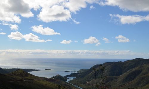 Scenic view of sea against cloudy sky