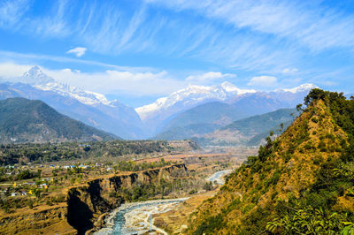 Scenic view of annapurna massif against sky