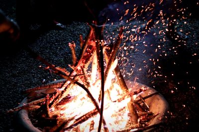 High angle view of bonfire