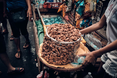High angle view of people at market stall