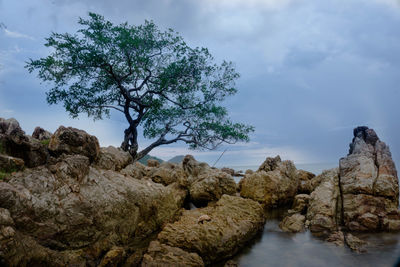 Scenic view of rocks against sky