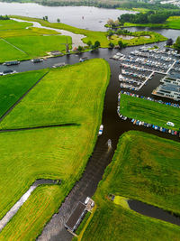 High angle view of road amidst field