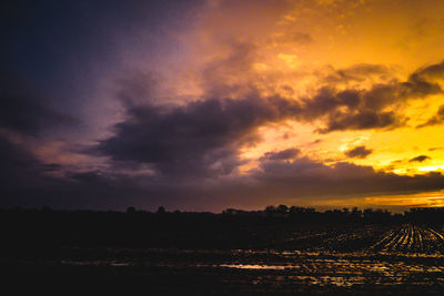 Scenic view of dramatic sky over land