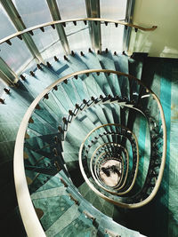 High angle view of spiral staircase in building