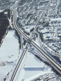 High angle view of highwaywith snow