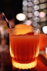 Close-up of beer glass on table