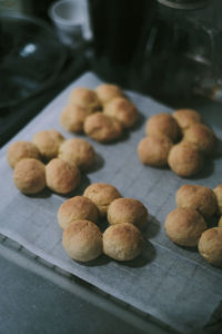 High angle view of cookies on table