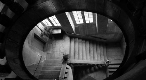 High angle view of spiral staircase in building