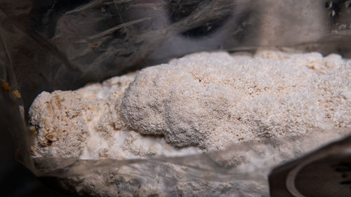 High angle view of ice cream on rock