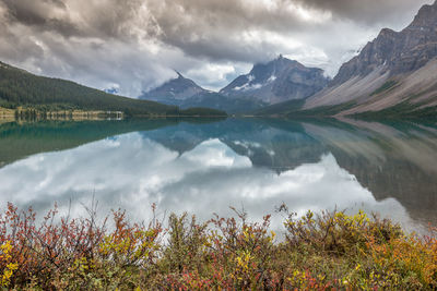 Panoramic view of lake and mountains against sky