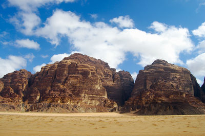 Rock formations on landscape against sky