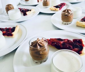 High angle view of breakfast on table