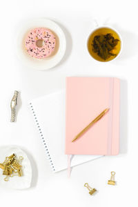 Stylish flat lay for a woman's fashion blogger. workplace of a freelancer or office worker