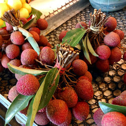 High angle view of lychees