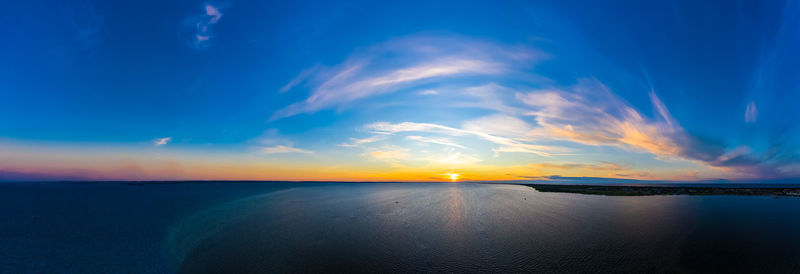 Beautiful panorama color sky, sunset by the baltic sea, jastarnia, poland. aerial view