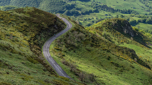 High angle view of winding road on mountain